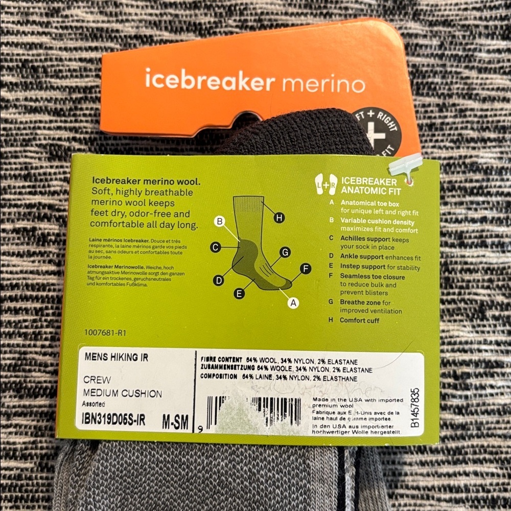NWT Icebreaker Merino Wool Mens Small Anatomic Hiking Socks - Picture 3 of 4